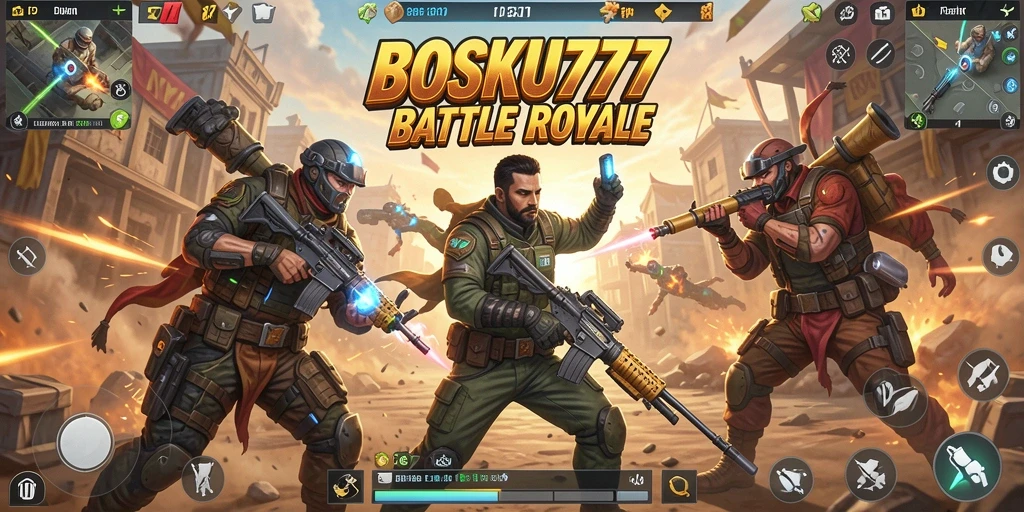 Screenshot gameplay BOSKU777 menampilkan pertarungan seru dalam Battle Royale.