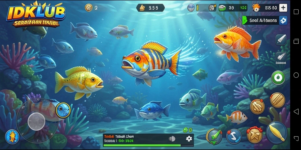 Tampilan gameplay IDKLUB yang penuh aksi dan keseruan saat menembak ikan.