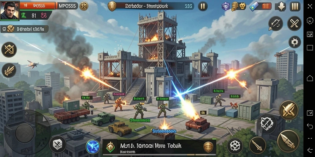 Tampilan gameplay MPO555 yang seru dalam pertempuran Tower Defense.