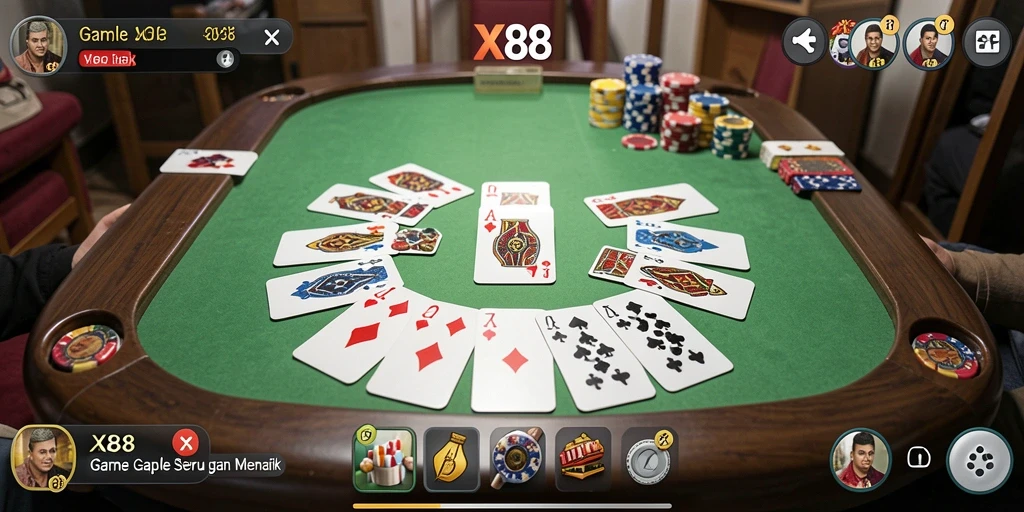 Tampilan gameplay Gaple seru di X88 dengan grafis menarik.